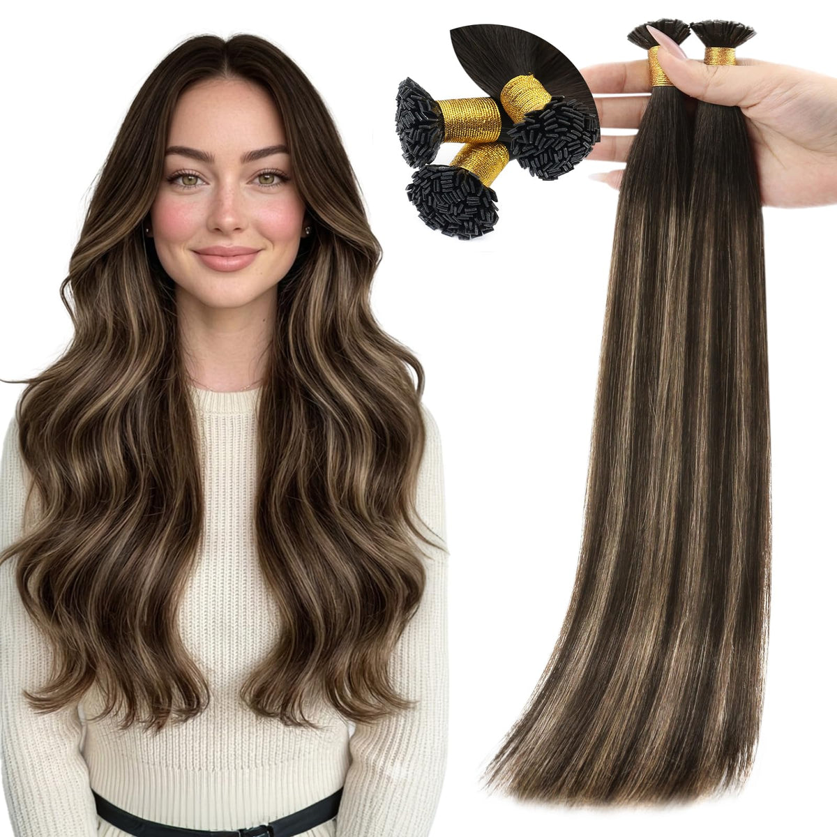 Full Shine Mini Flat Tip Hair Extensions Dark Brown front view