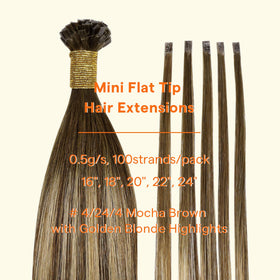 Full Shine Mini Flat Tip Hair Extensions displayed on a model