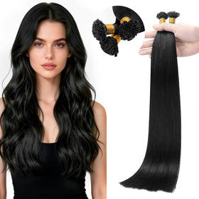 Full Shine Mini Flat Tip Hair Extensions natural black front view