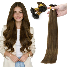 Full Shine Mini Flat Tip Human Hair Extensions 22 inch medium brown front view