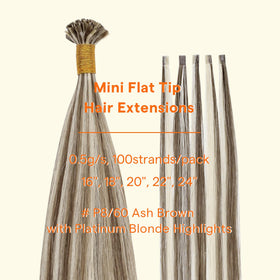 Full Shine Mini Flat Tip Remy Hair Extensions displayed on a model