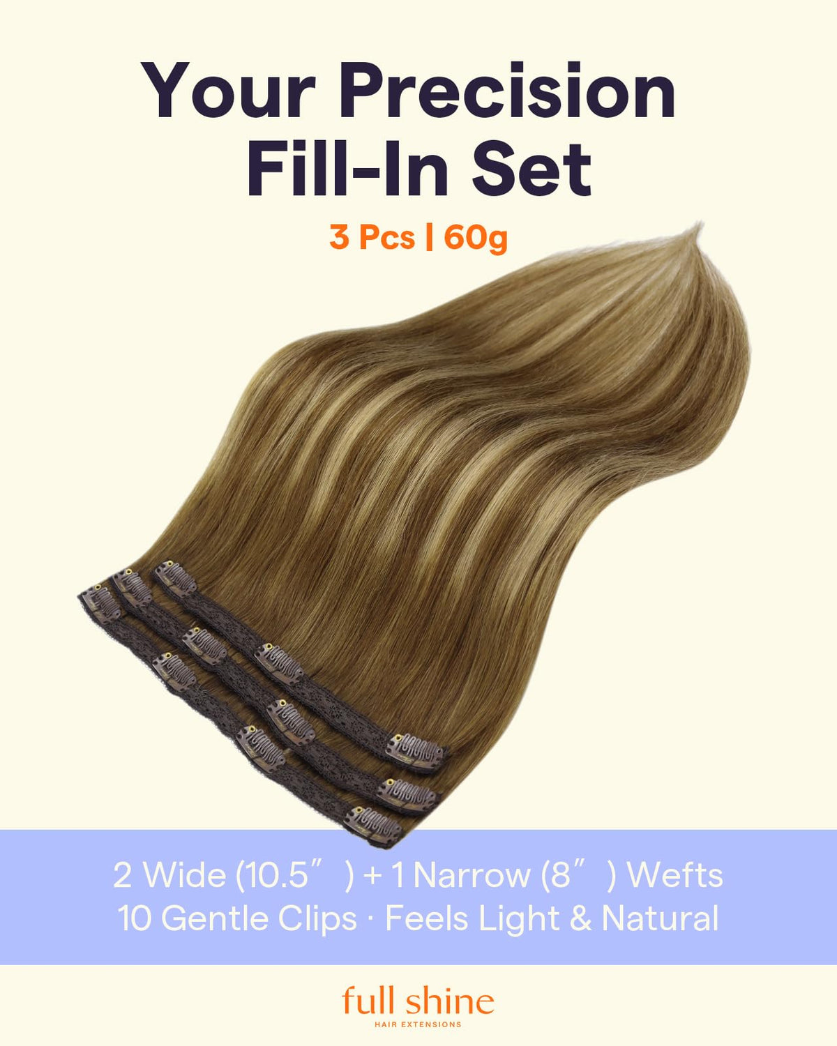 Full Shine Ombre Clip In Hair Extensions 16 Inch back view
