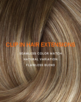 Full Shine Ombre Clip-In Hair Extensions displayed with styling tools
