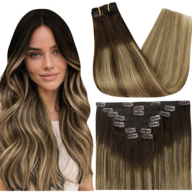 Full Shine Ombre Clip in Hair Extensions front view