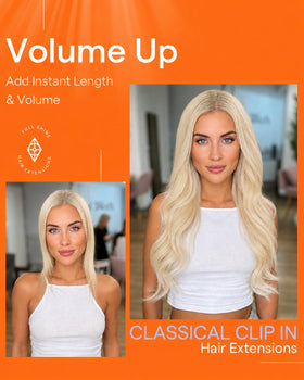 Full Shine Platinum Blonde Hair Extensions Clip-Ins back view