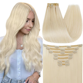 Full Shine Platinum Blonde Hair Extensions Clip-Ins front view