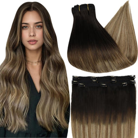 Full Shine Real Human Hair Clip-in Extensions 60g 16 Inch front view