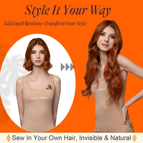 Full Shine Sew In Hair Extensions Auburn Red 14 Inch back view