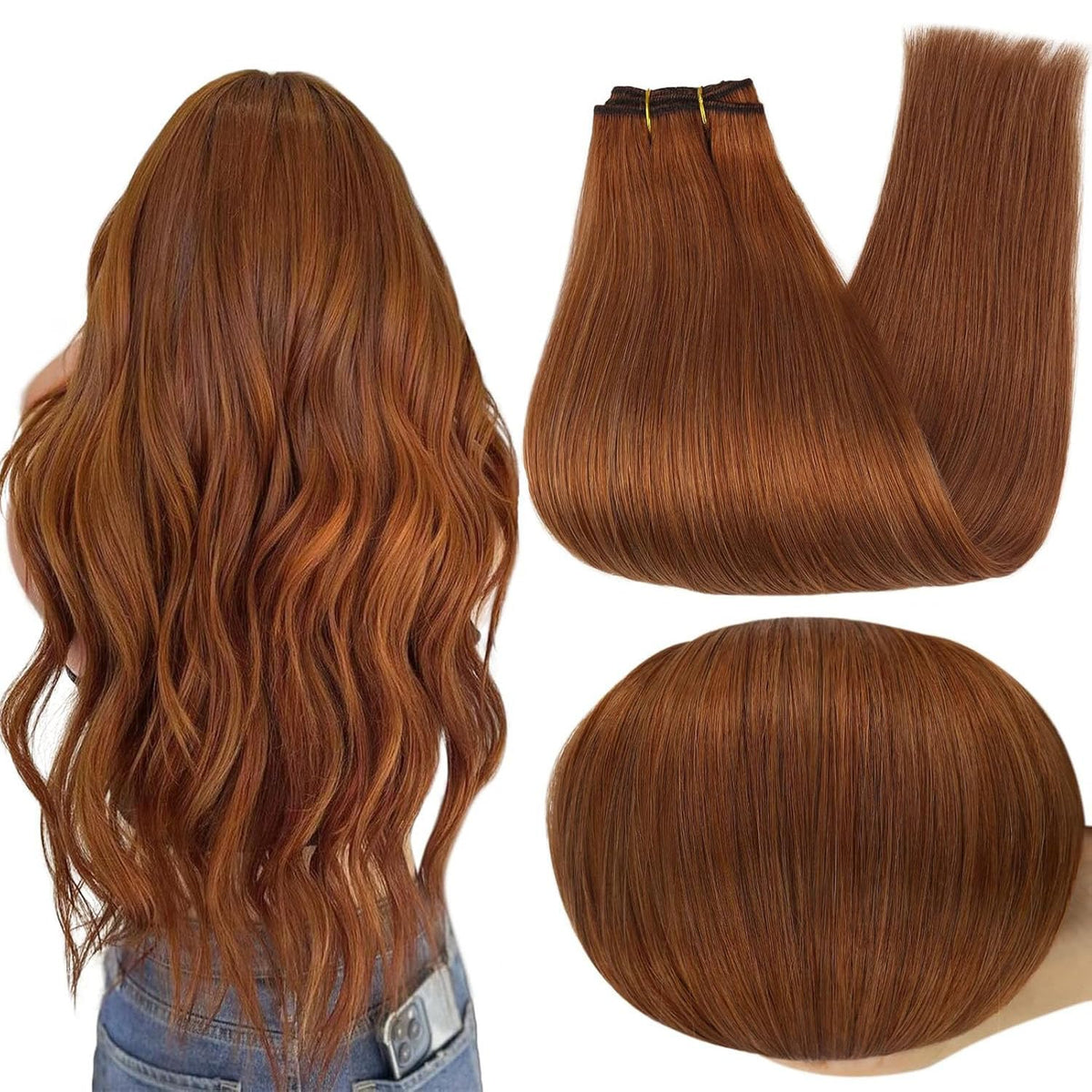 Full Shine Sew In Hair Extensions Auburn Red 14 Inch front view
