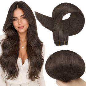 Full Shine Sew In Hair Extensions Mocha Ash Brown front view