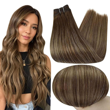Full Shine Sew In Weft Hair Extensions 20 Inch Balayage Brown front view