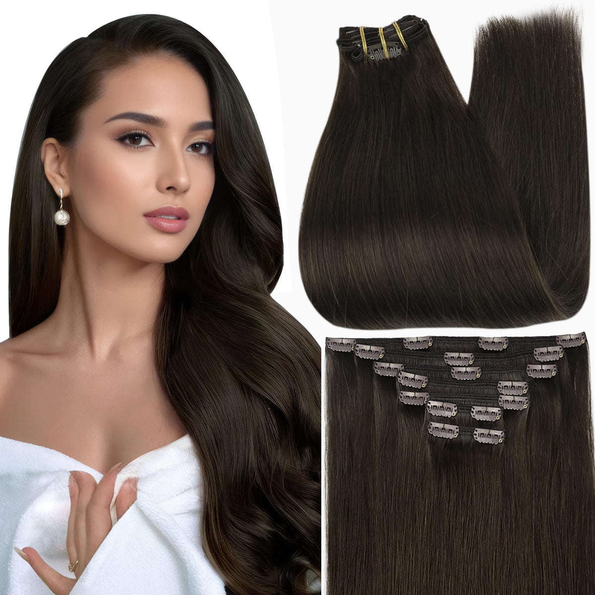 Full Shine Short Brown Hair Extensions front view