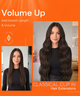 Full Shine Short Brown Hair Extensions styled with curls