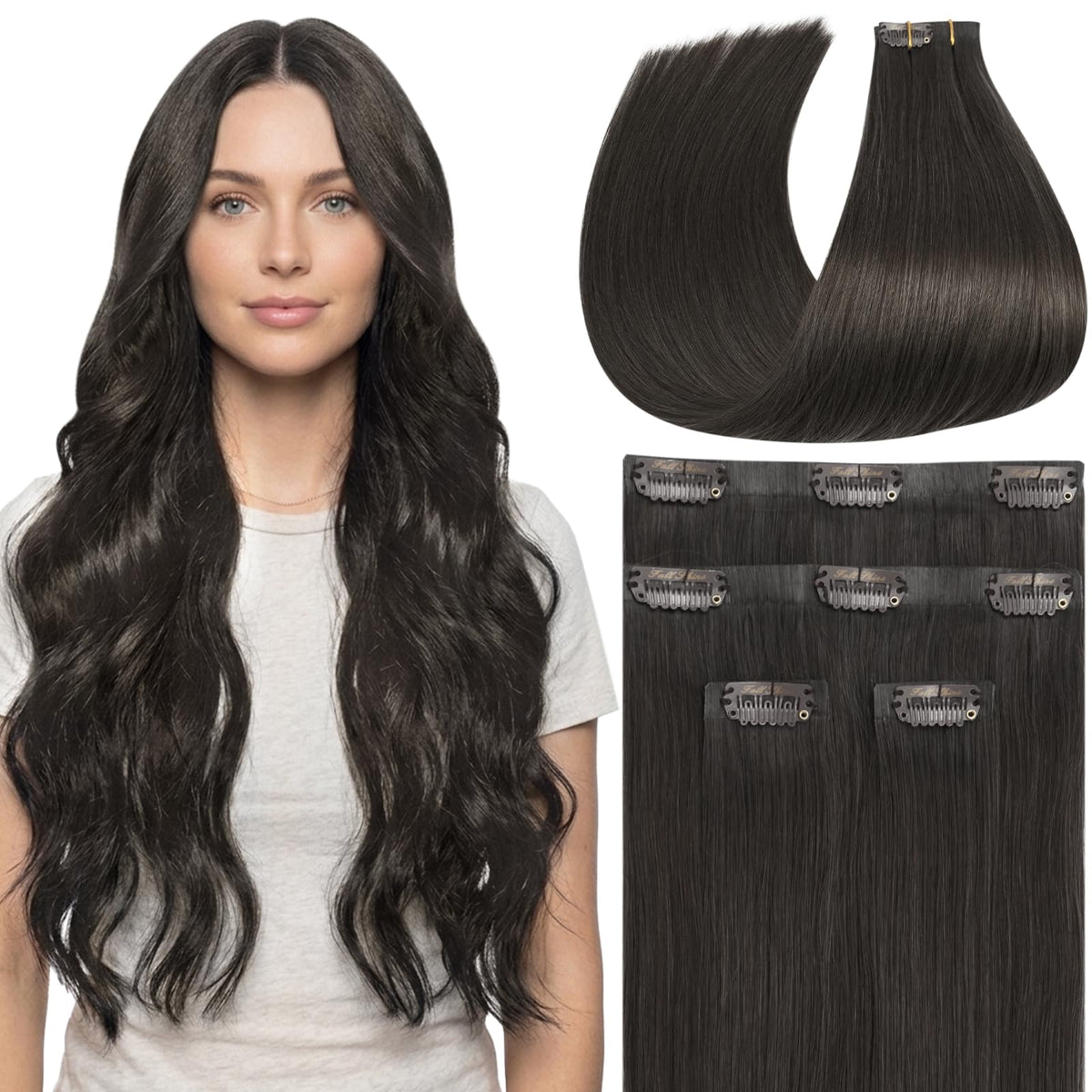 Full Shine Soft Black Hair Extensions front view
