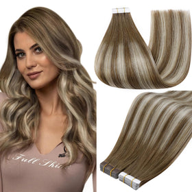 Full Shine Tape In Extensions 12 Inch Ash Blonde front view