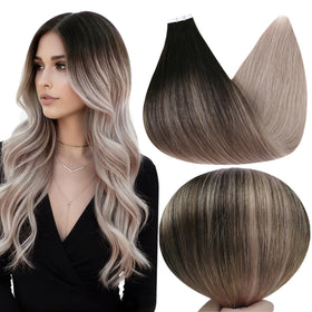 Full Shine Tape in Extensions 12 Inch Natural Black to Blonde front view