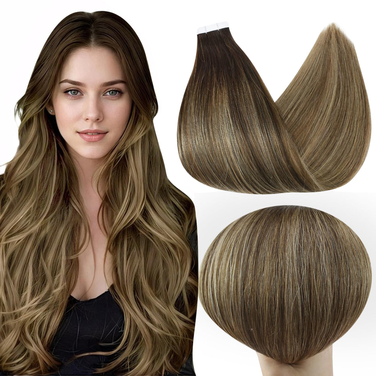 Full Shine Tape in Extensions 14 Inch Off Black Honey Blonde front view