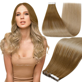 Full Shine Tape In Extensions 16 Inch Chestnut Blonde front view