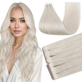 Full Shine Tape In Extensions 16 Inch Ice Blonde front view