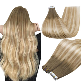 Full Shine Tape In Extensions 18 Inch Brown Blonde front view