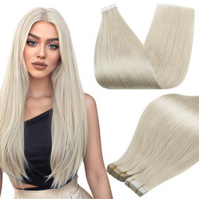 Full Shine Tape In Extensions 18 Inch White Blonde front view