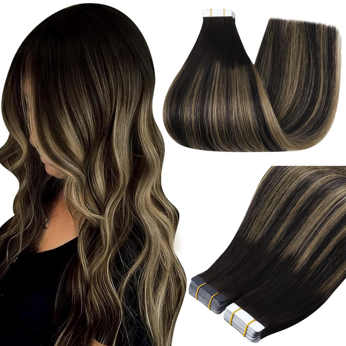 Full Shine Tape In Extensions 1B/27/1B Honey Blonde front view
