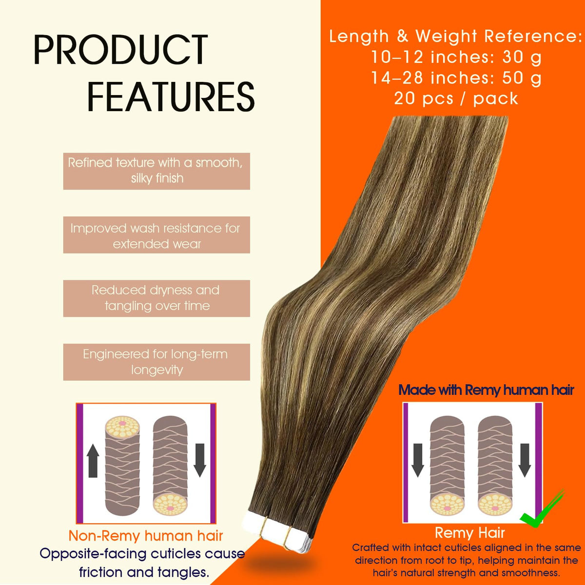 Full Shine Tape In Extensions 20 Inch Brown Blonde packaging
