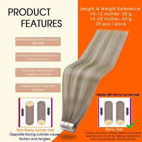 Full Shine Tape In Extensions 20 Inch Grey Blonde packaging