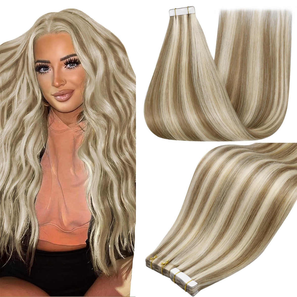 Full Shine Tape In Extensions 20 Inch Highlight Blonde front view