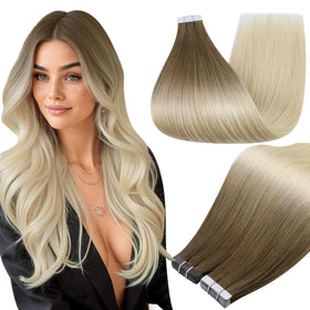 Full Shine Tape In Extensions 22 Inch Brown Ice Blonde front view