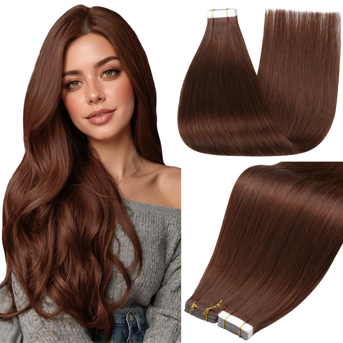 Full Shine Tape In Extensions 22 Inch Cinnamon Mocha front view