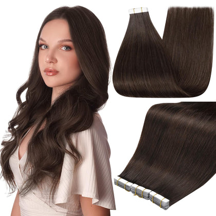 Full Shine Tape In Extensions 22 Inch Dark Brown front view