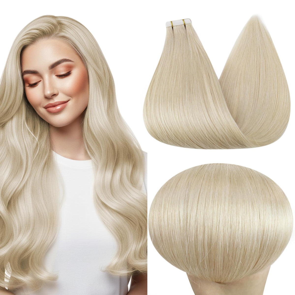 Full Shine Tape in Extensions 24 Inch Ash Blonde front view