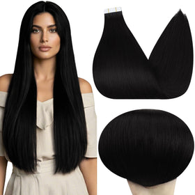Full Shine Tape In Extensions 26 Inch black model front view