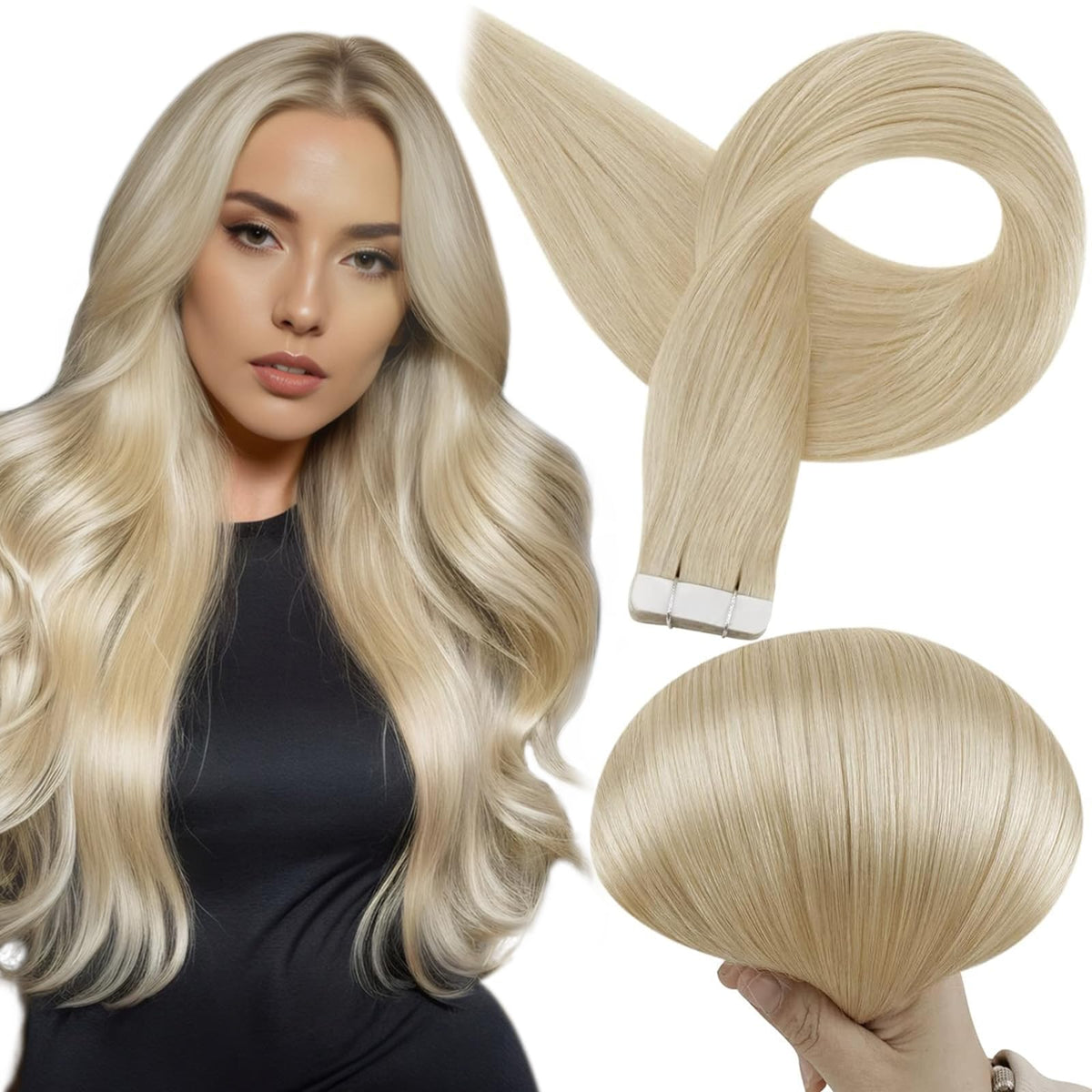 Full Shine Tape In Extensions 613 Bleach Blonde front view