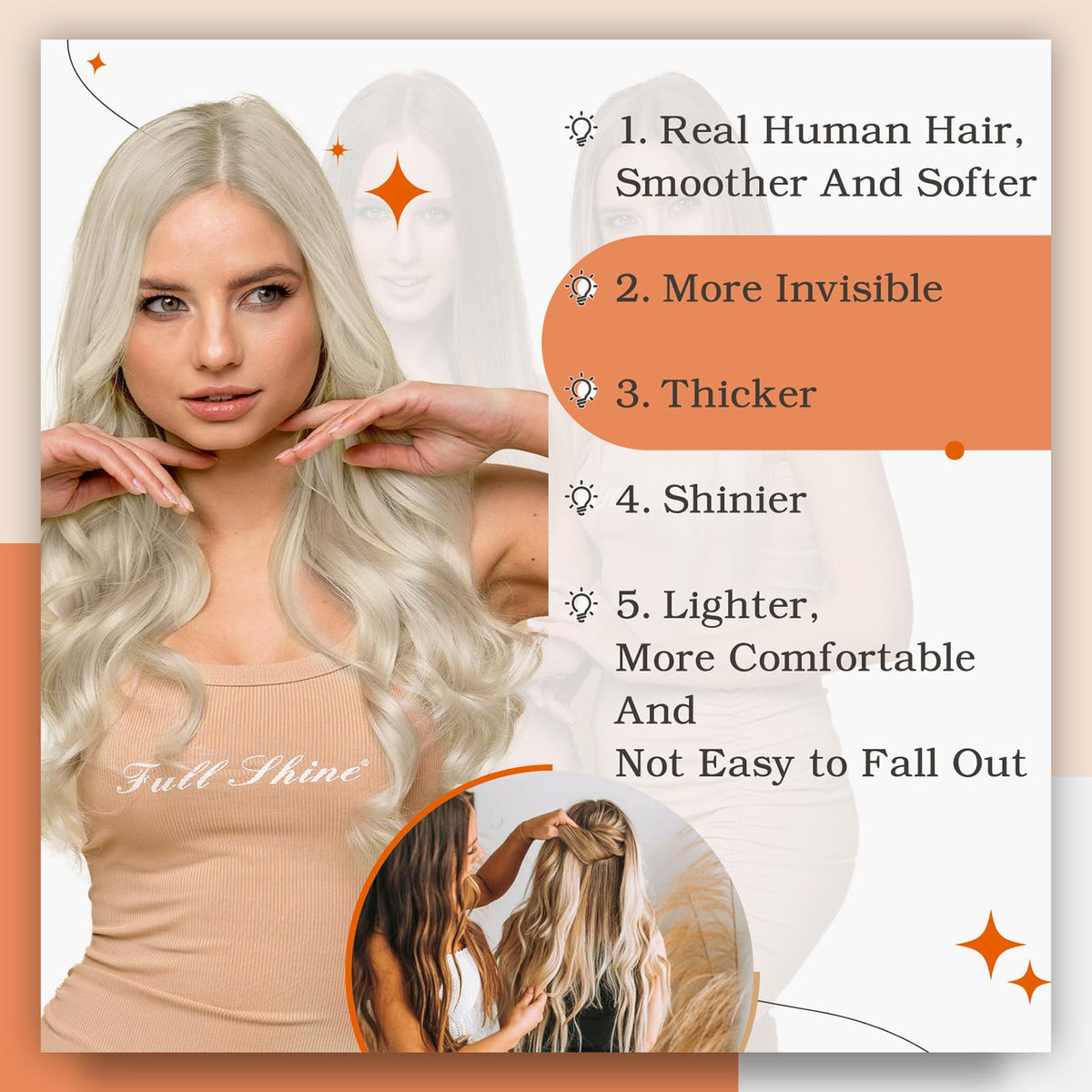 Full Shine Tape In Extensions 613 Bleach Blonde on a model