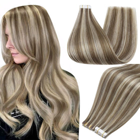 Full Shine Tape In Extensions Ash Brown Blonde 16 Inch front view