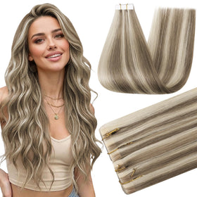 Full Shine Tape In Extensions Ash Brown Blonde 18 Inch front view