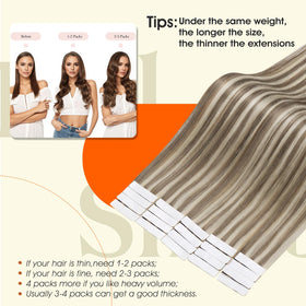 Full Shine Tape In Extensions Ash Brown Blonde packaged