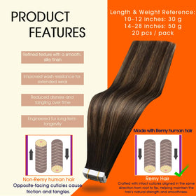 Full Shine Tape In Extensions Brown Balayage packaging