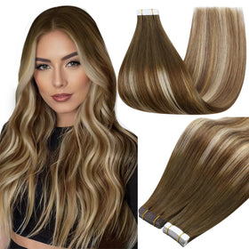 Full Shine Tape In Extensions Brown Blonde 16 Inch front view