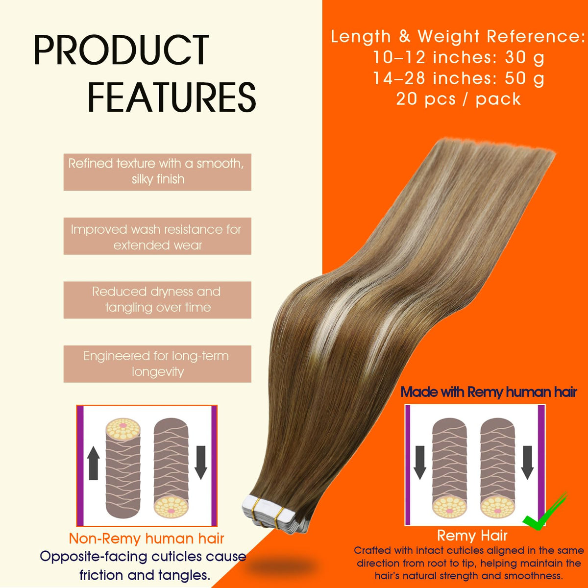 Full Shine Tape In Extensions Brown Blonde 16 Inch packaging