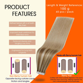 Full Shine Tape In Extensions Chestnut Blonde close-up of tape