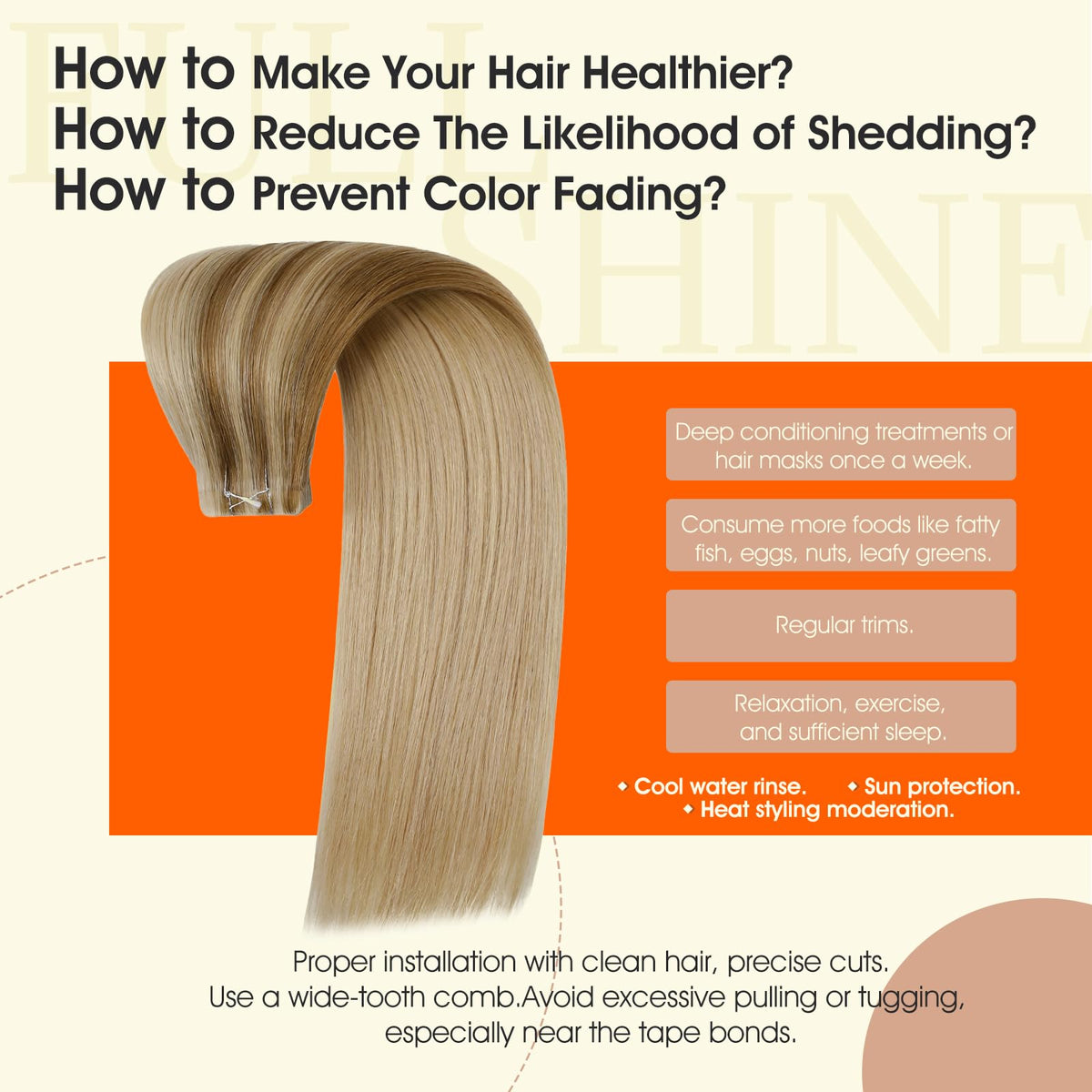 Full Shine Tape In Extensions Chestnut Blonde displayed with hair styling tools