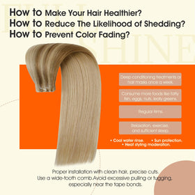Full Shine Tape In Extensions Chestnut Blonde displayed with hair styling tools