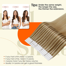 Full Shine Tape In Extensions Chestnut Blonde length comparison