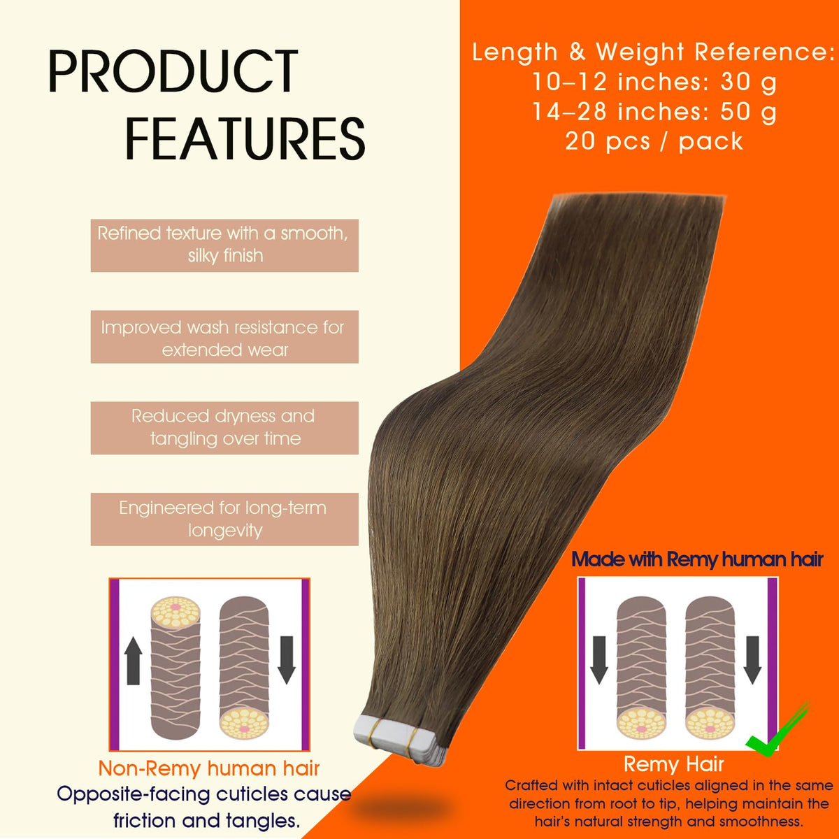 Full Shine Tape In Extensions Dark Brown 14 Inch packaging