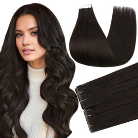 Full Shine Tape In Extensions Dark Brown 18 Inch front view