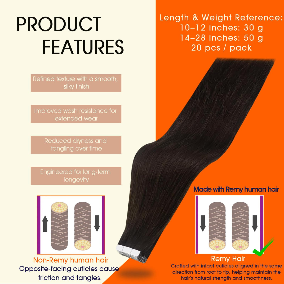 Full Shine Tape In Extensions Dark Brown 20 Inch packaging