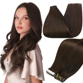 Full Shine Tape In Extensions Dark Brown 28 Inch front view